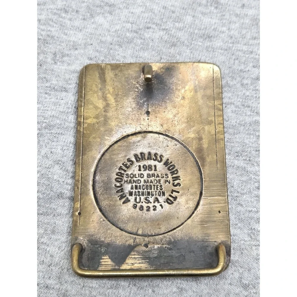 Rare Handmade AnaCortes Brass Works Rainier Beer Belt Buckle Made in USA Vintage